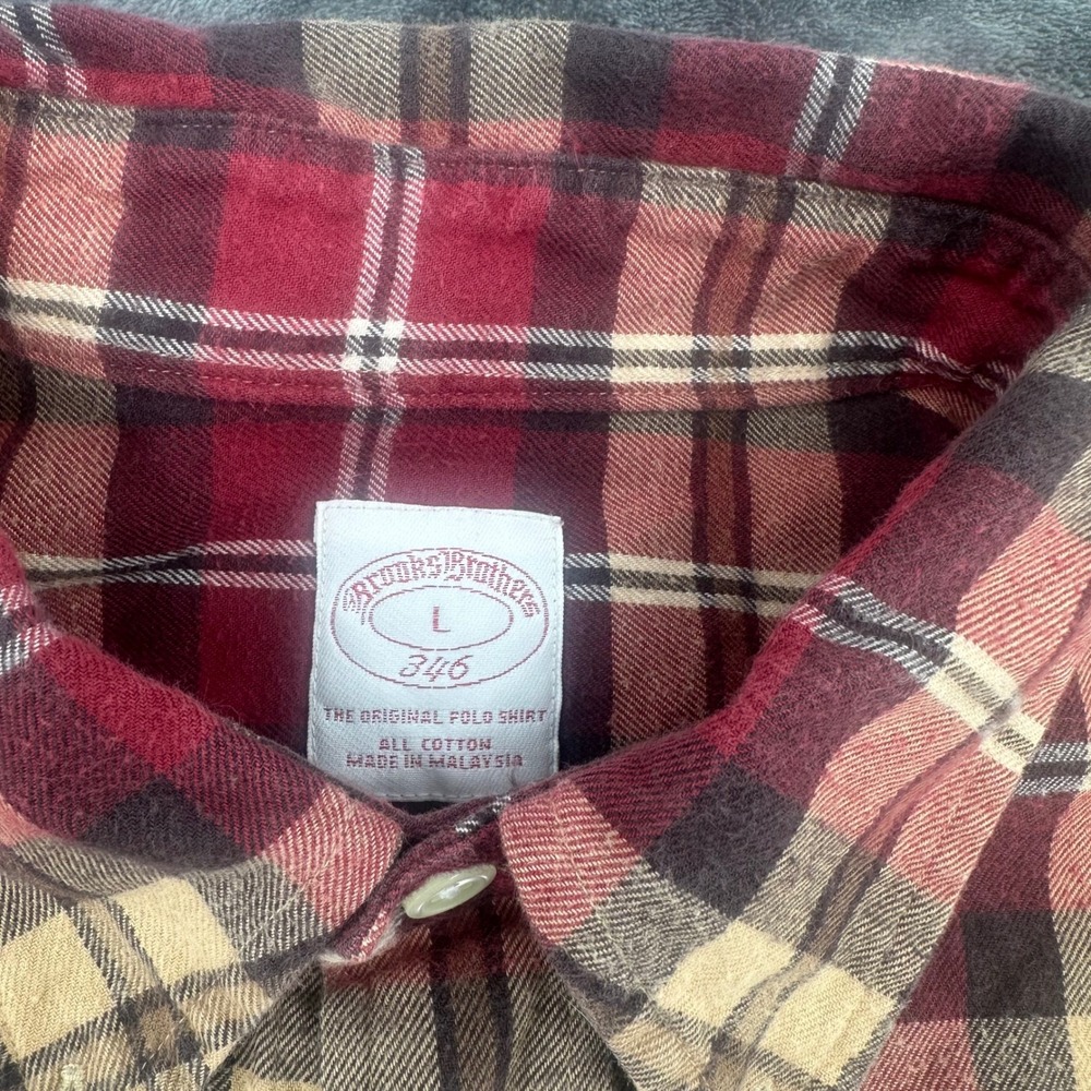 Brooks Brothers 346 Mens Large Plaid Flannel‎ Button Down Shirt Light Weight - Picture 3 of 5